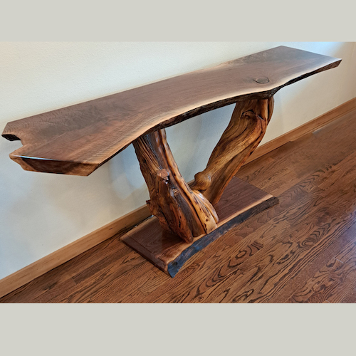 JW-250 Sofa Table, Walnut on Juniper Base 32x72x19 $5000 at Hunter Wolff Gallery